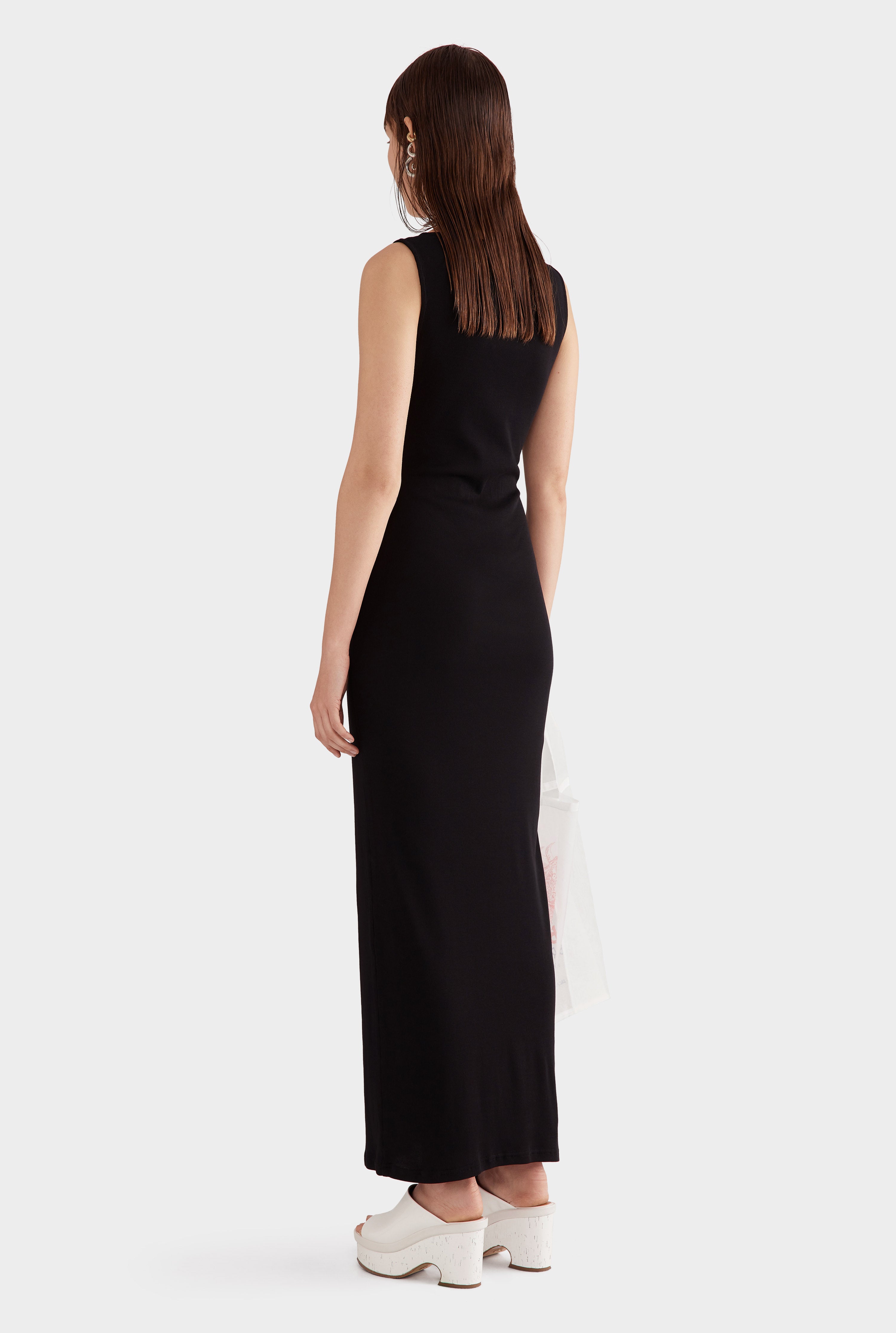 Scoop Neck Jersey Twist Dress - Black