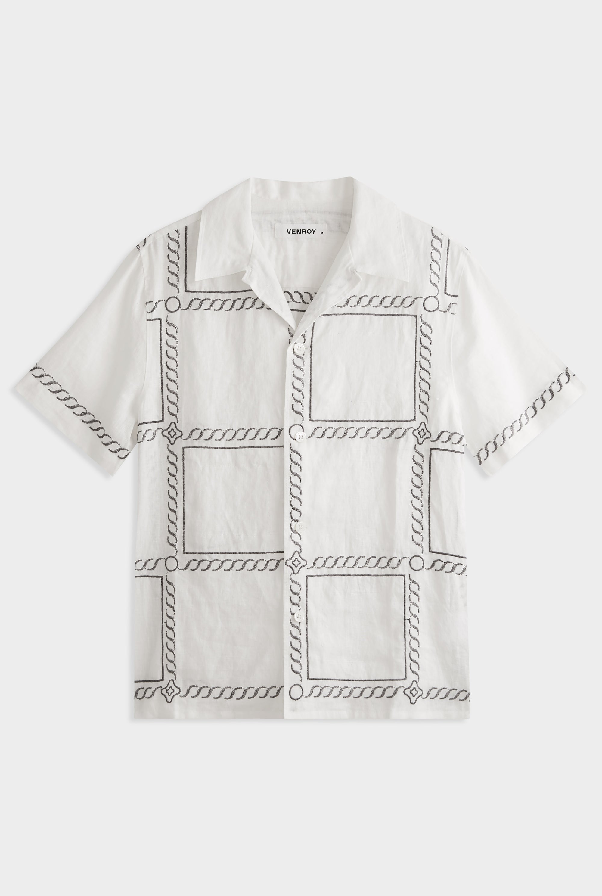 Short Sleeve Embroidered Camp Collar Shirt - Off White