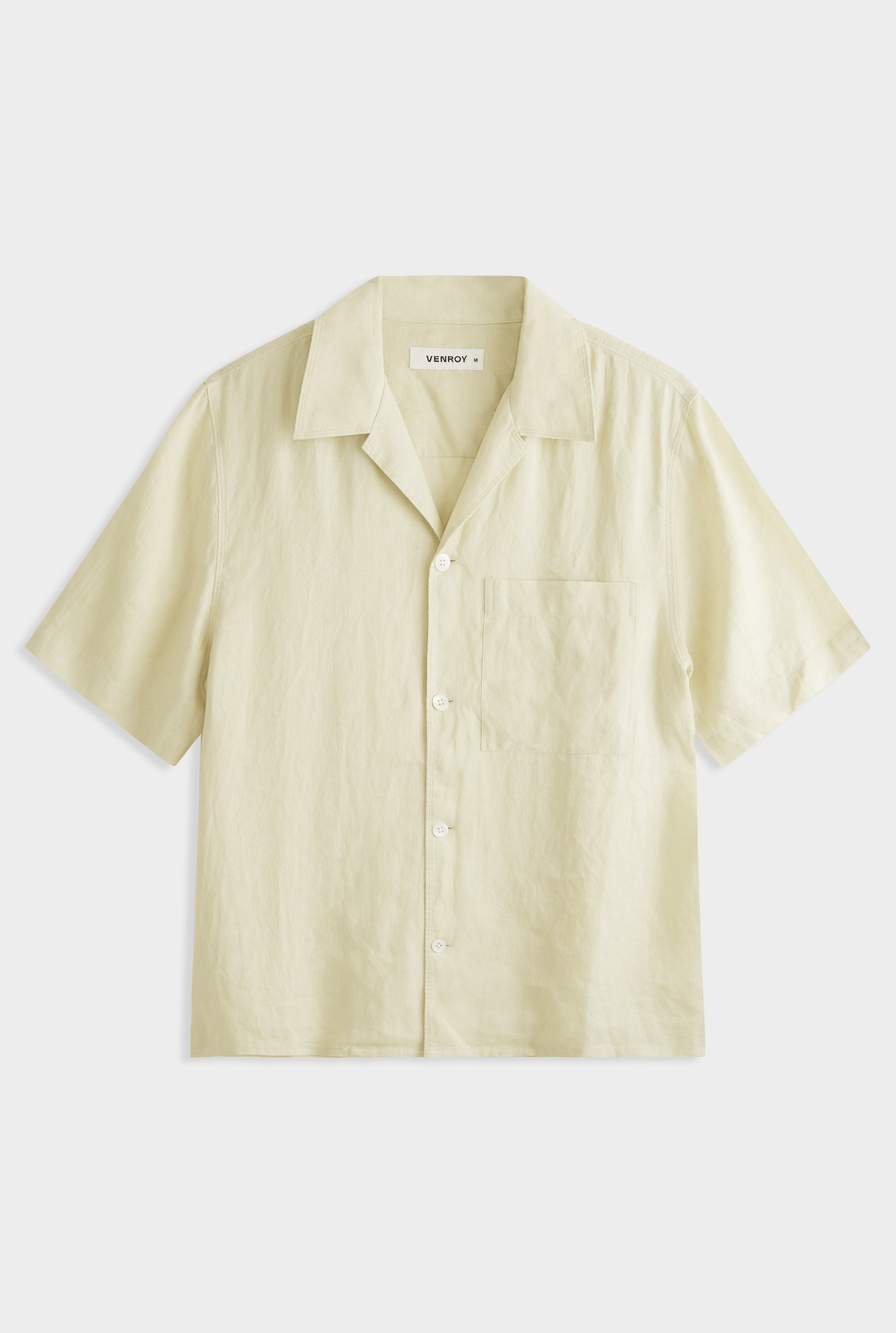 Short Sleeve Linen Camp Collar Shirt - Green Haze