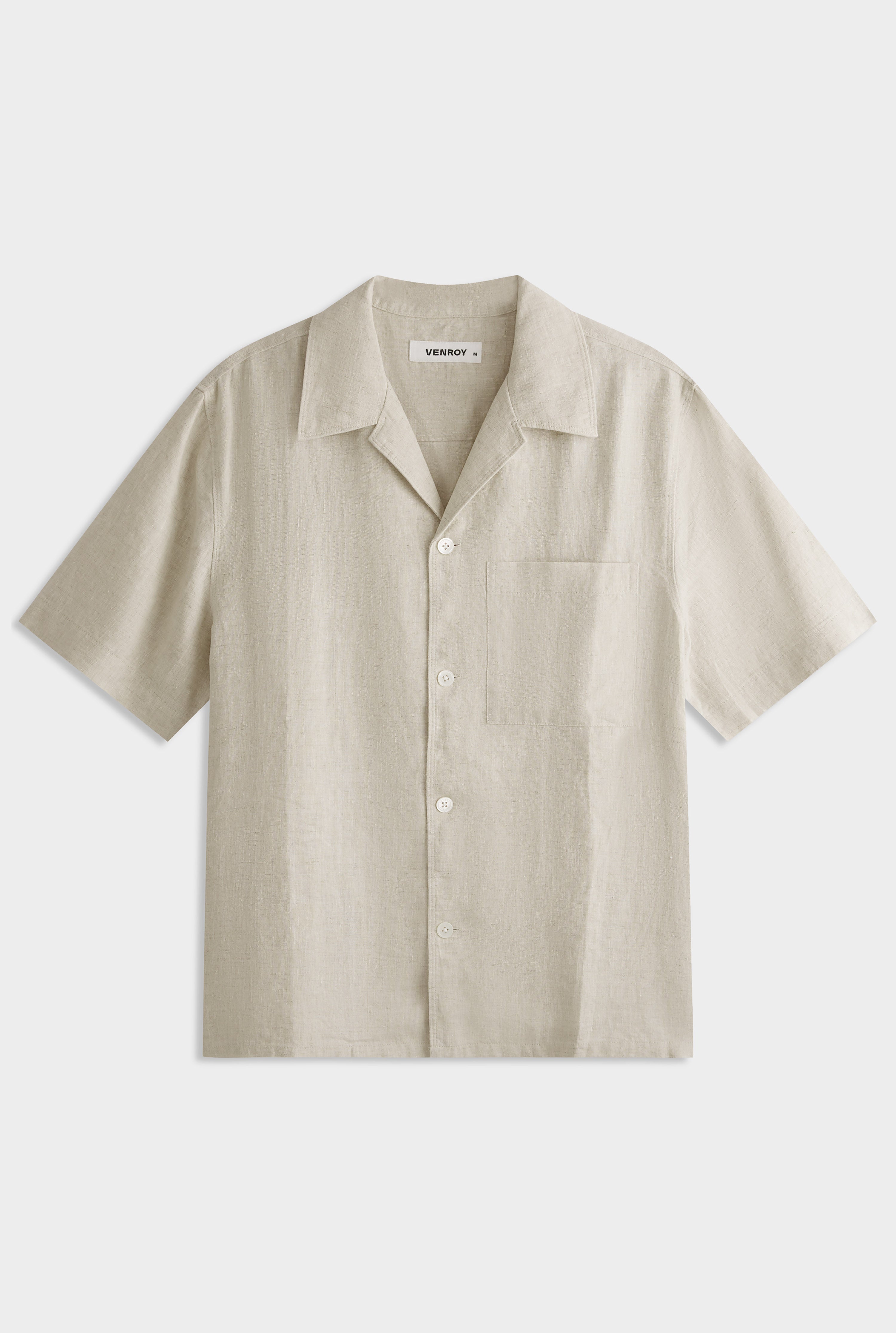 Short Sleeve Linen Camp Collar Shirt - Sand