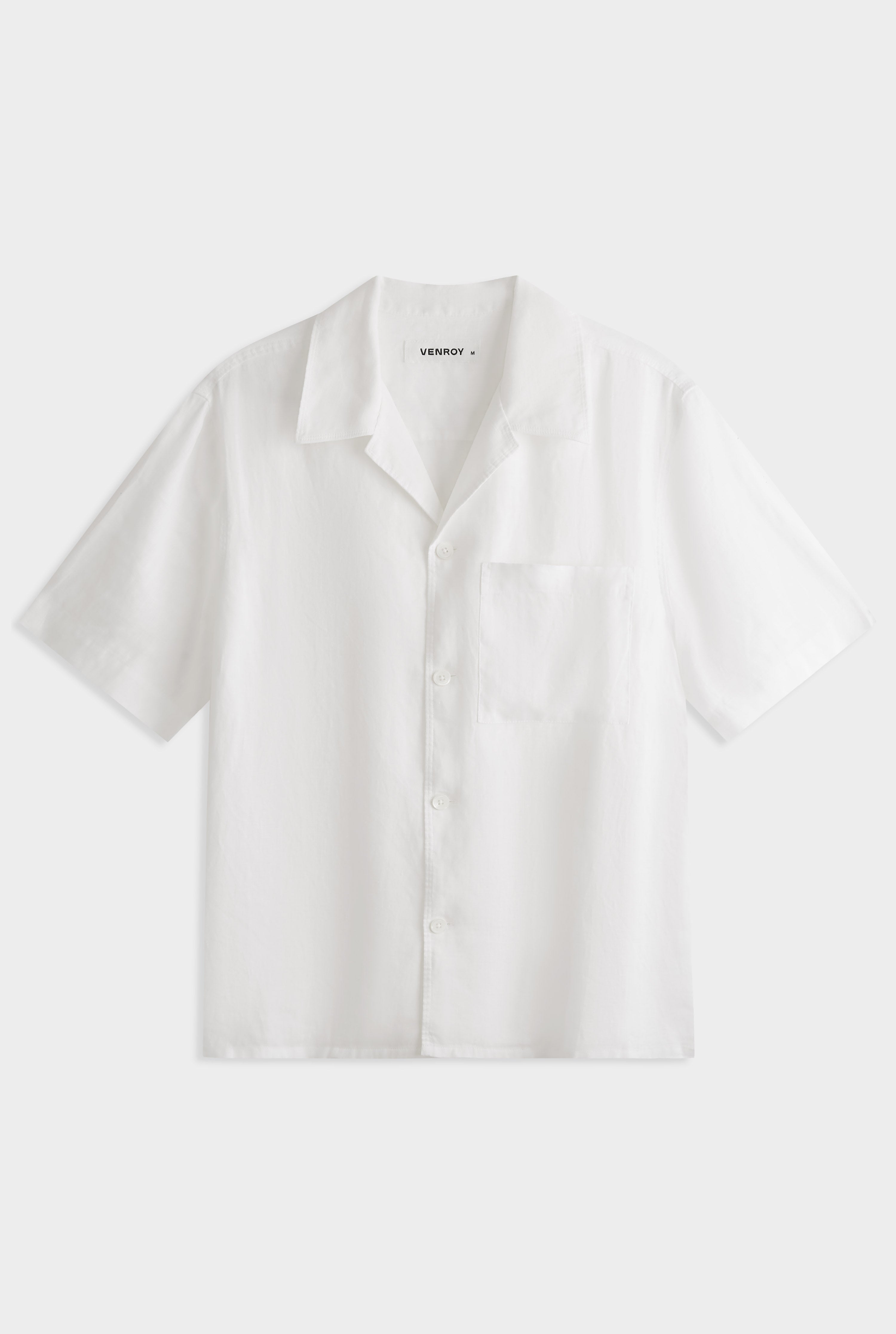 Short Sleeve Linen Camp Collar Shirt - White