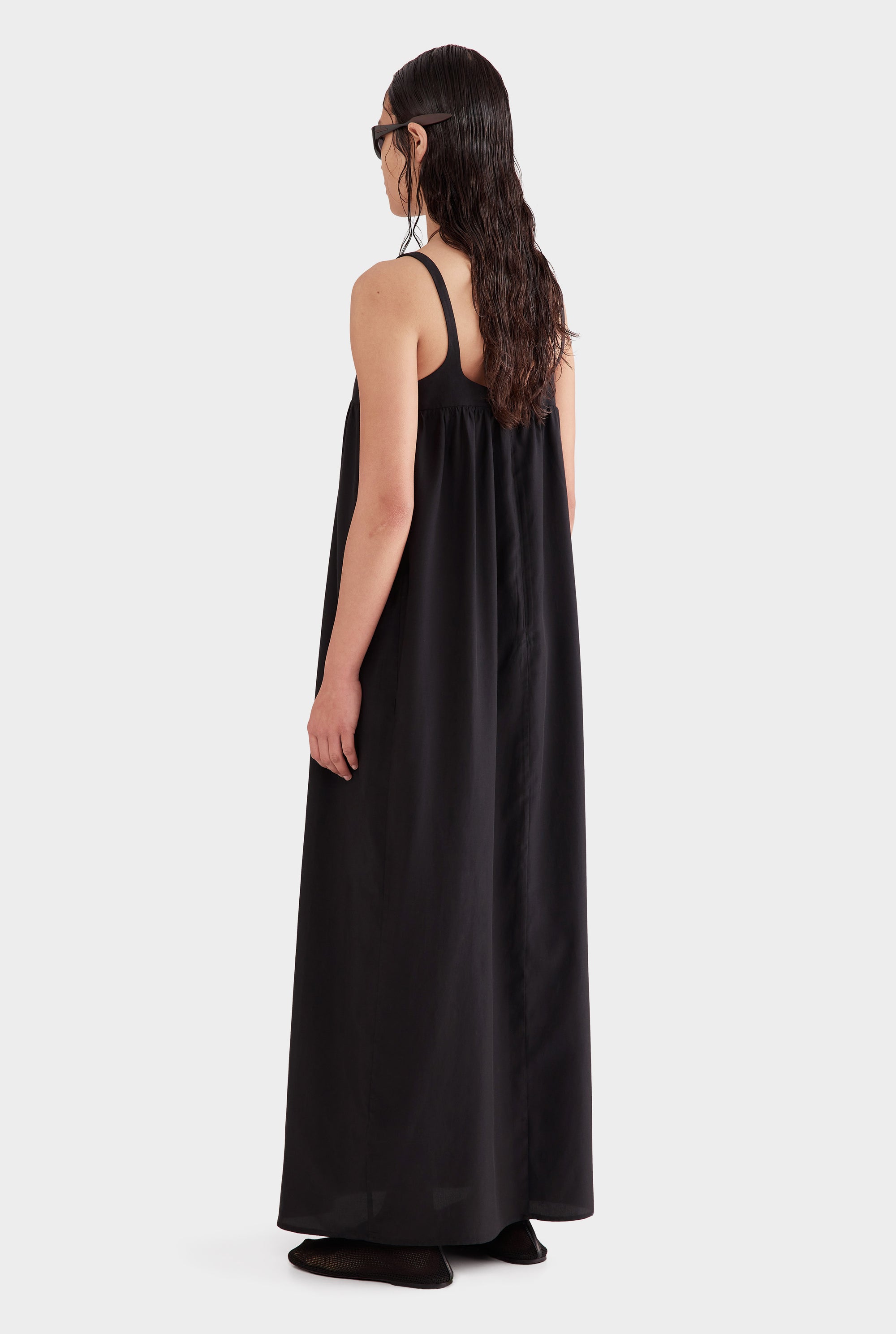 Silk Cotton Maxi Dress - Black