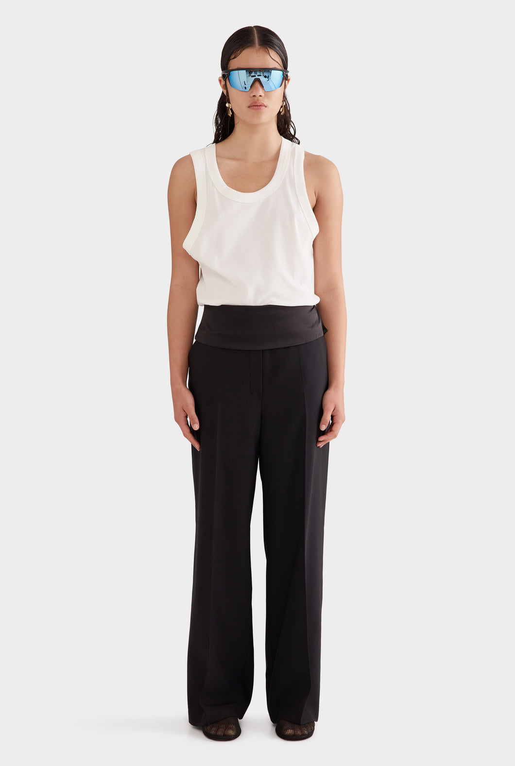 Silk Cummerbund Wool Pant - Black