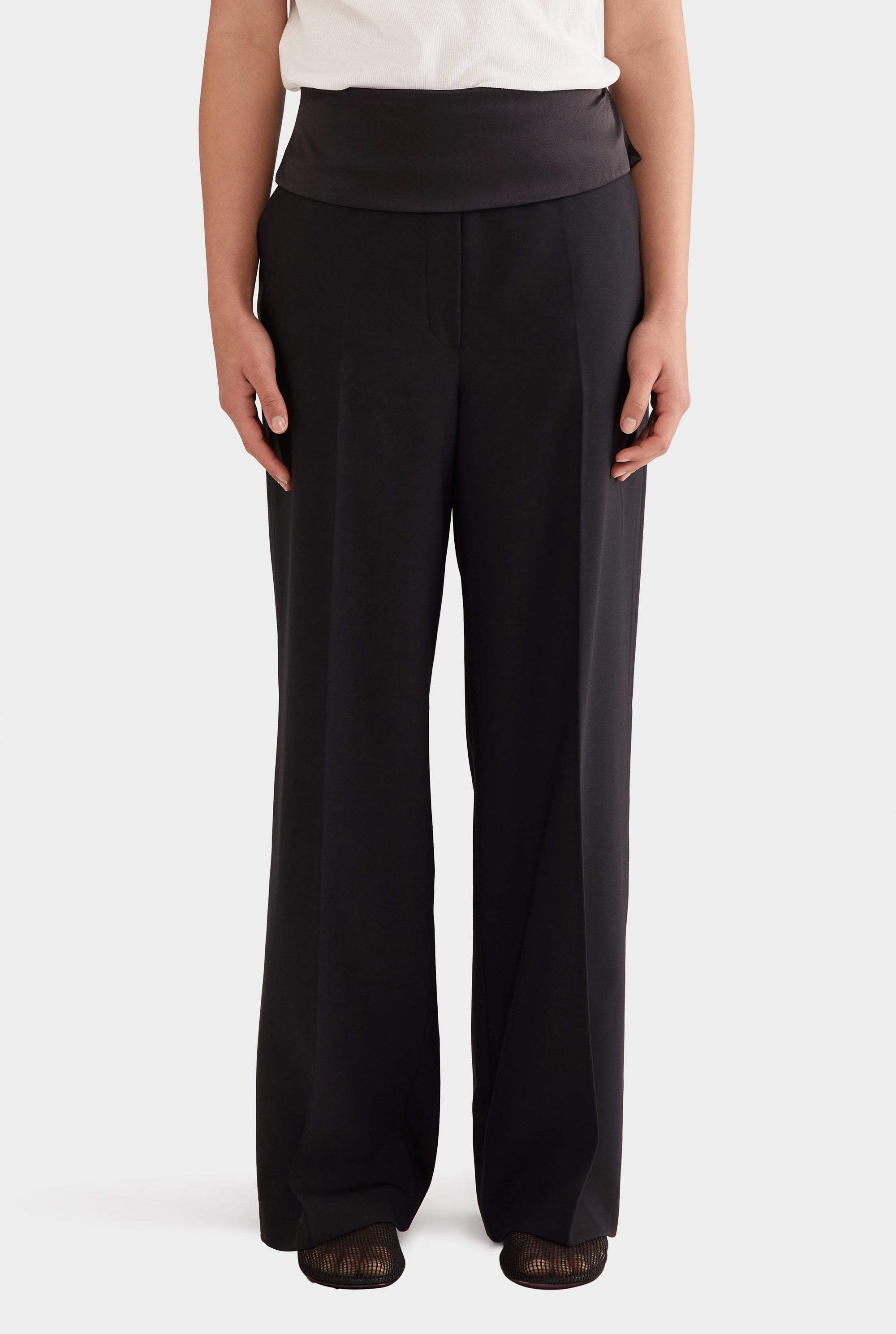 Silk Cummerbund Wool Pant - Black