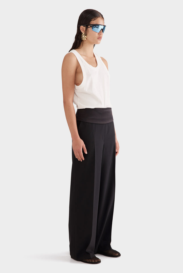 Silk Cummerbund Wool Pant - Black