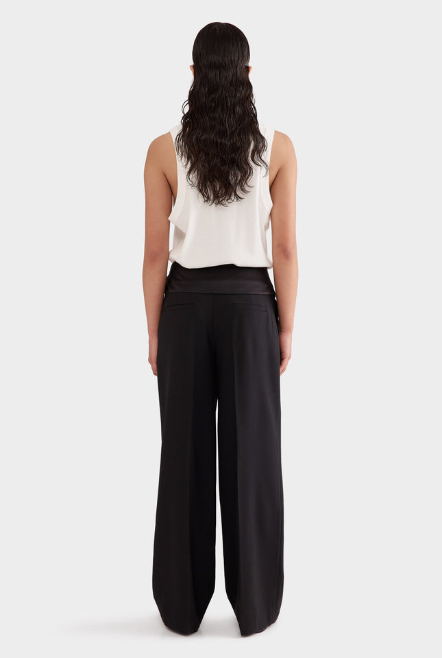 Silk Cummerbund Wool Pant - Black