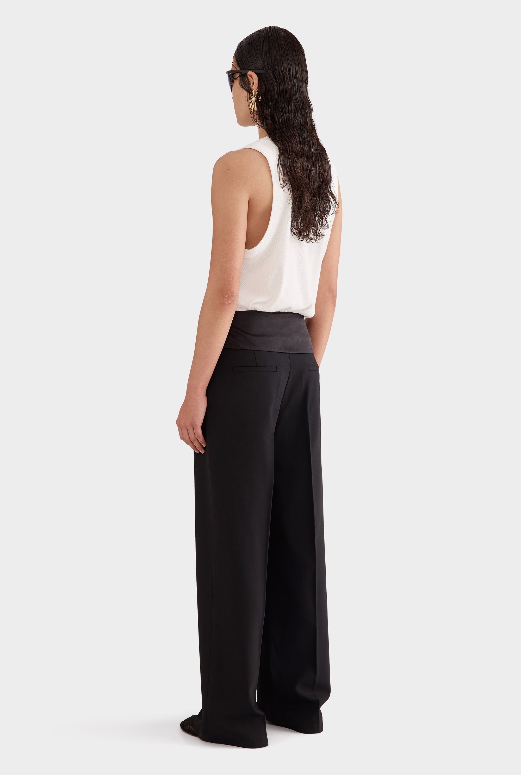 Silk Cummerbund Wool Pant - Black