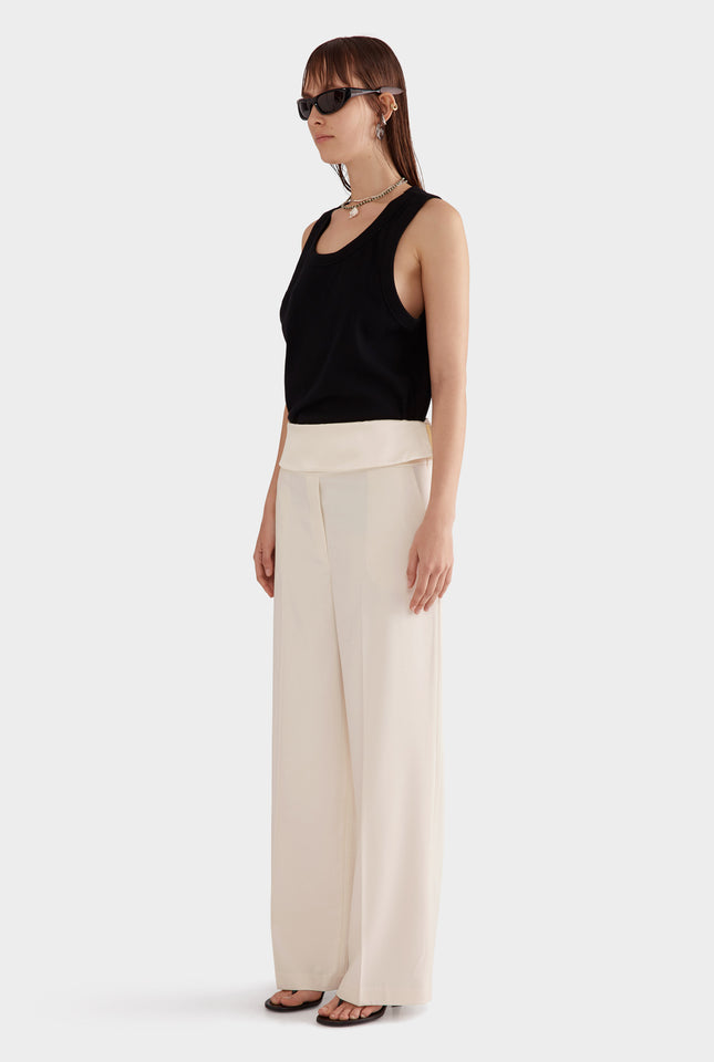 Silk Cummerbund Wool Pant - Cream