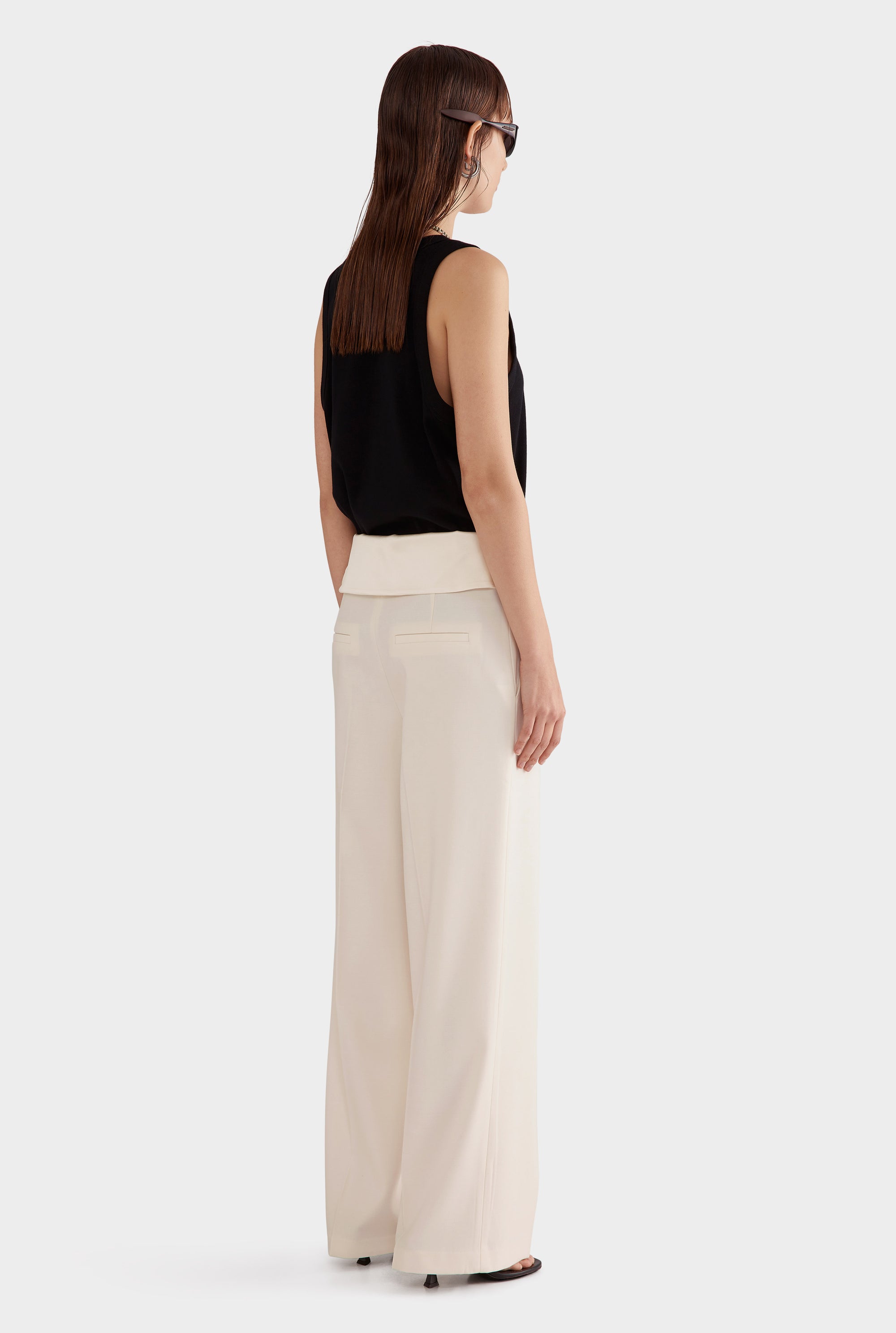 Silk Cummerbund Wool Pant - Cream