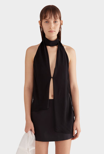 Silk Layered Halter Top - Black