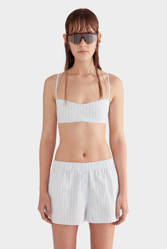 Striped Cotton Bralette - Light Blue/White Stripe