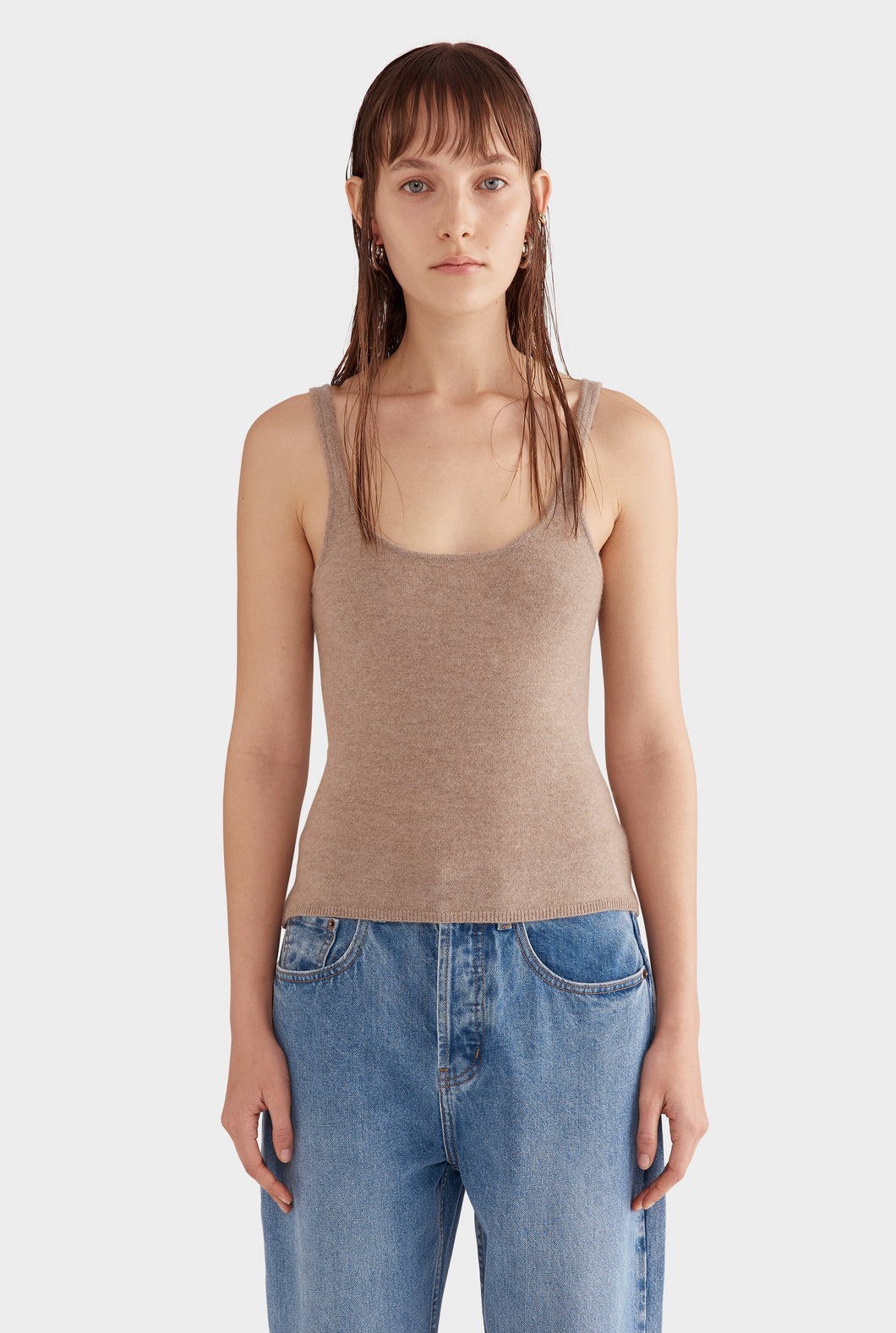 Thin Strap Cashmere Tank - Stone Marl