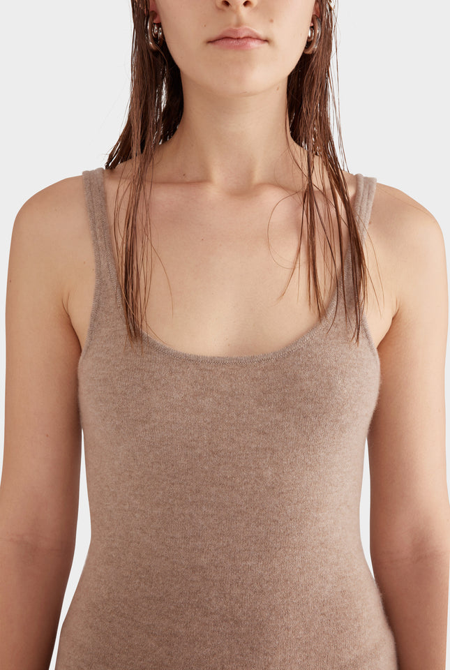 Thin Strap Cashmere Tank - Stone Marl