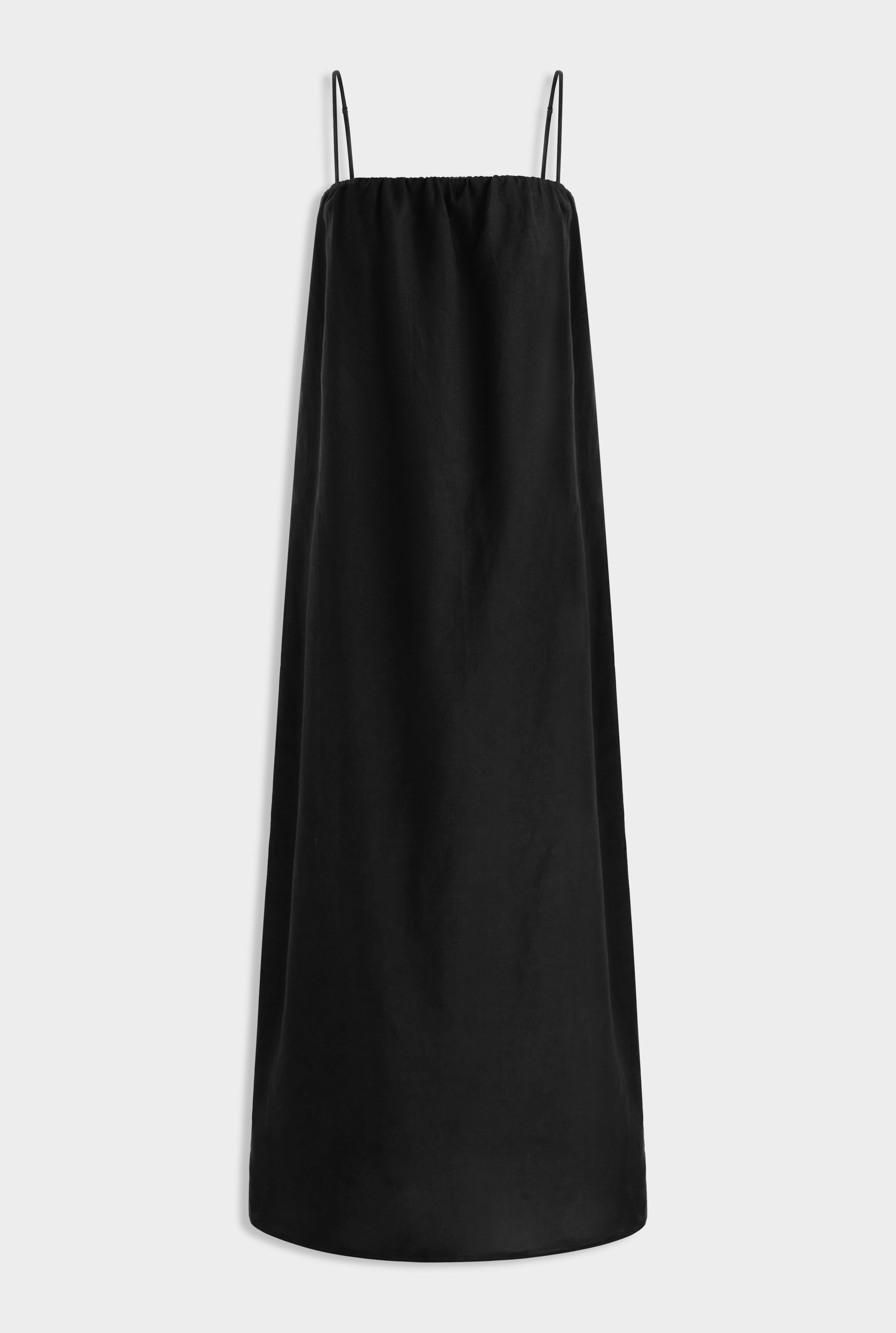 Gathered Linen Maxi Dress - Black