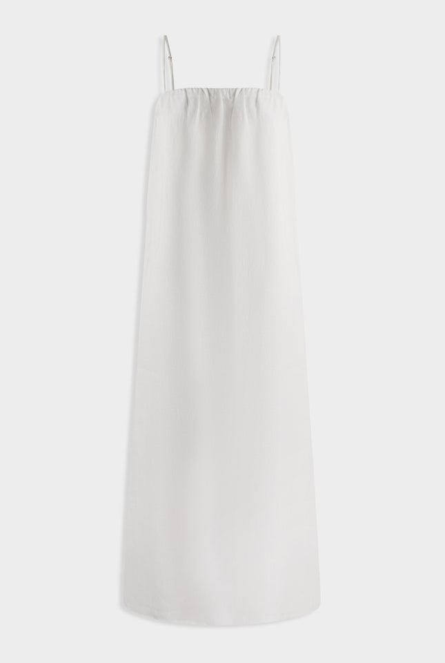 Gathered Linen Maxi Dress - Off White