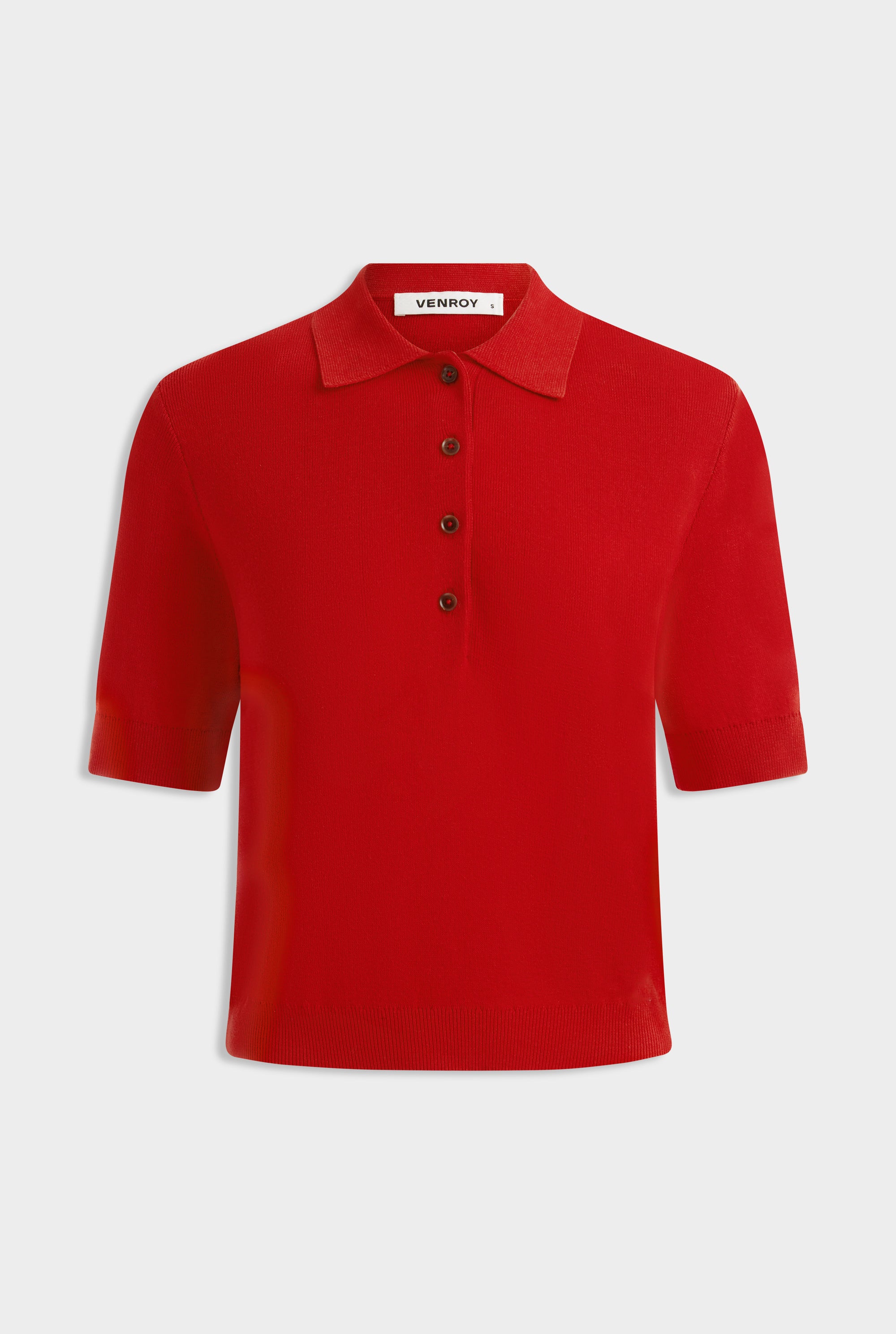 Knitted Cotton Mid Sleeve Polo - Red