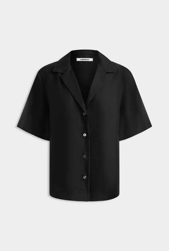 Relaxed Silk Camp Collar Shirt - Black