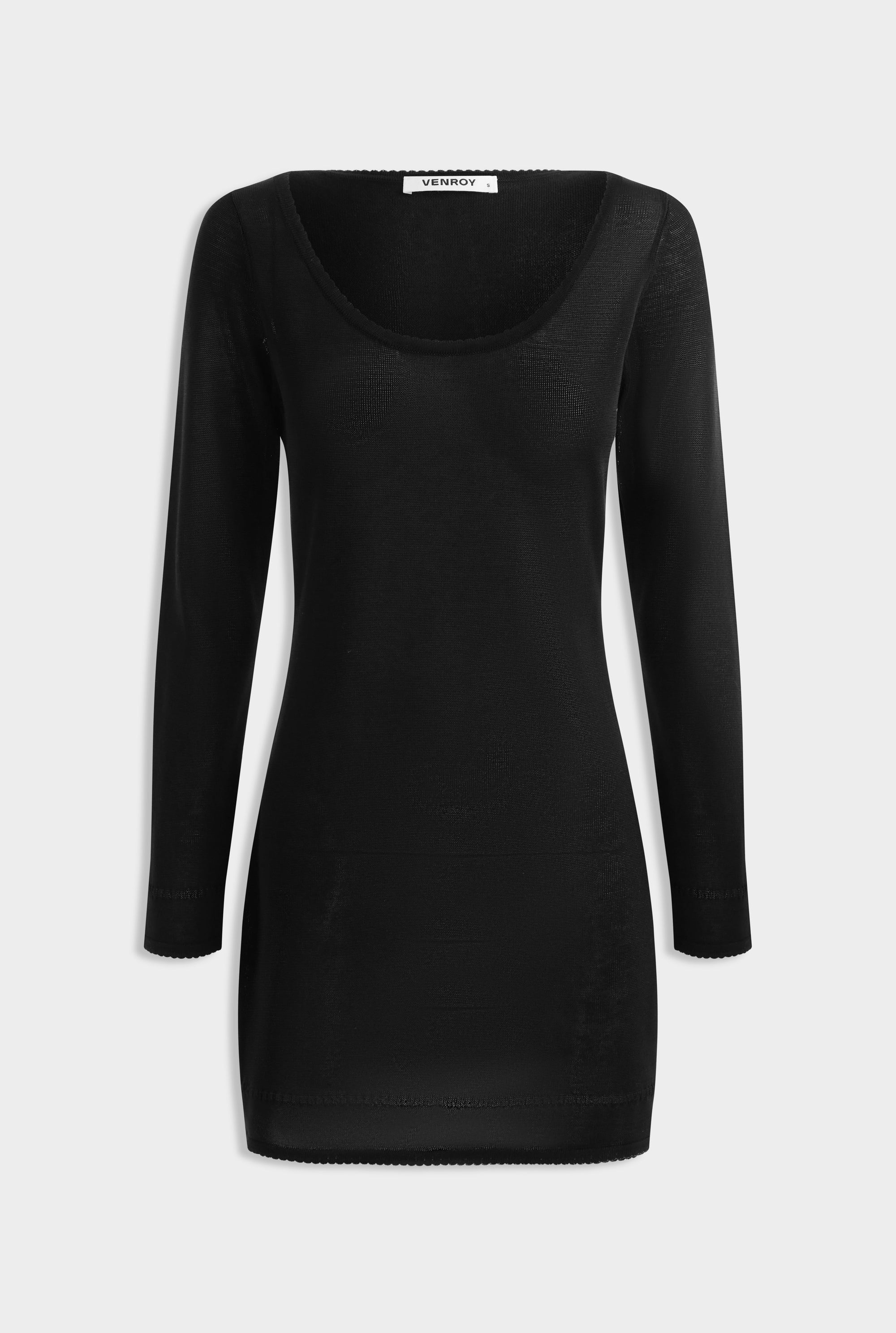 Scoop Neck Knit Mini Dress - Black