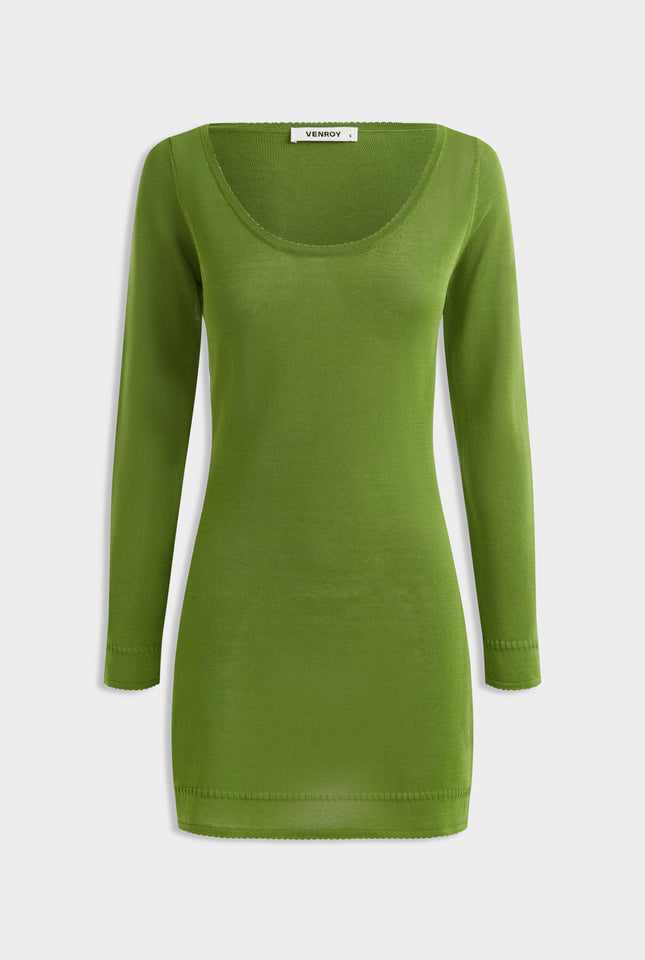 Scoop Neck Knit Mini Dress - Kelp Green