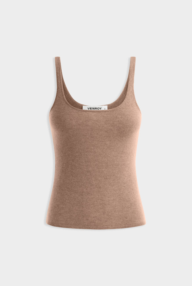 Thin Strap Cashmere Tank - Stone Marl