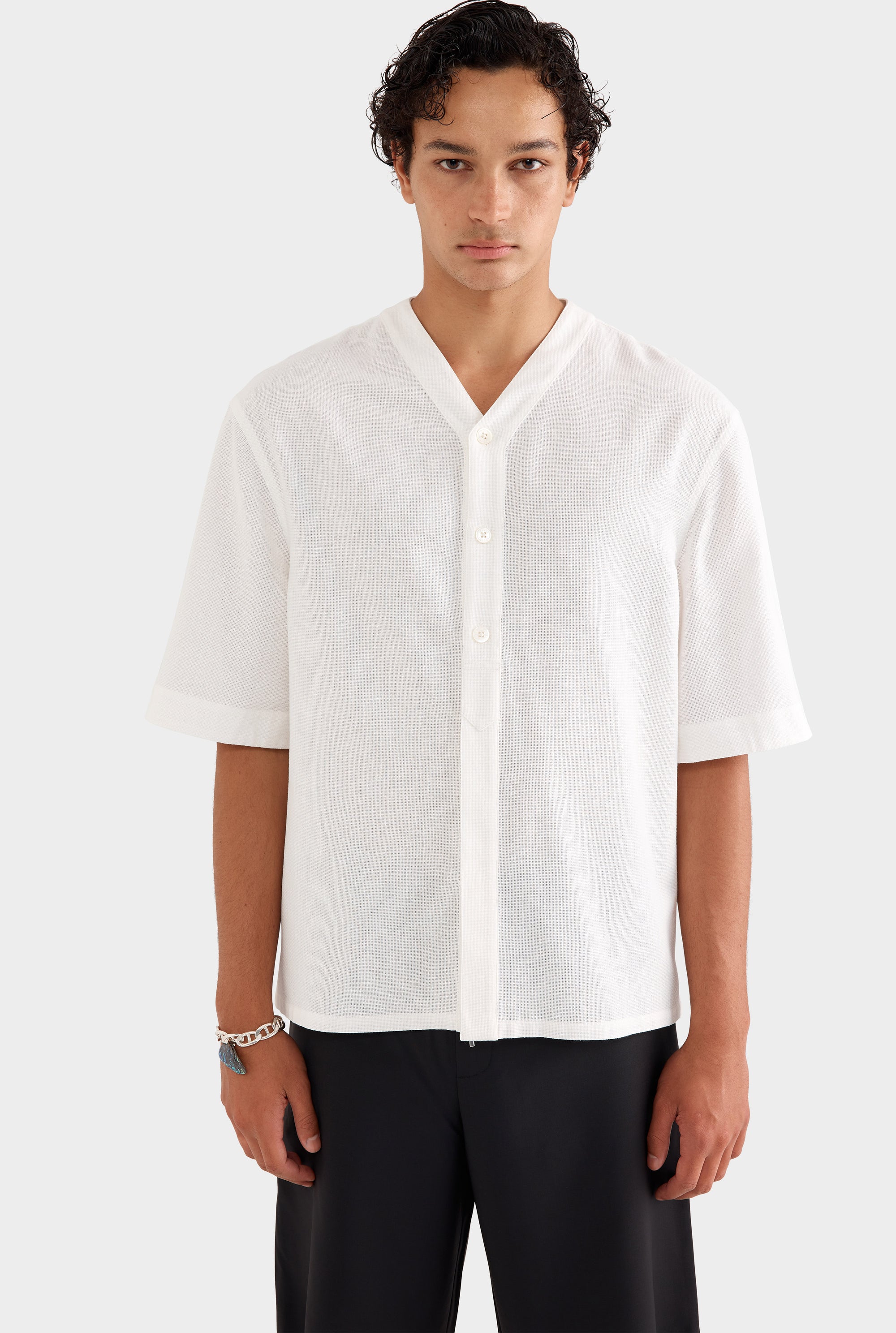 Short Sleeve V Neck Shirt - Off White