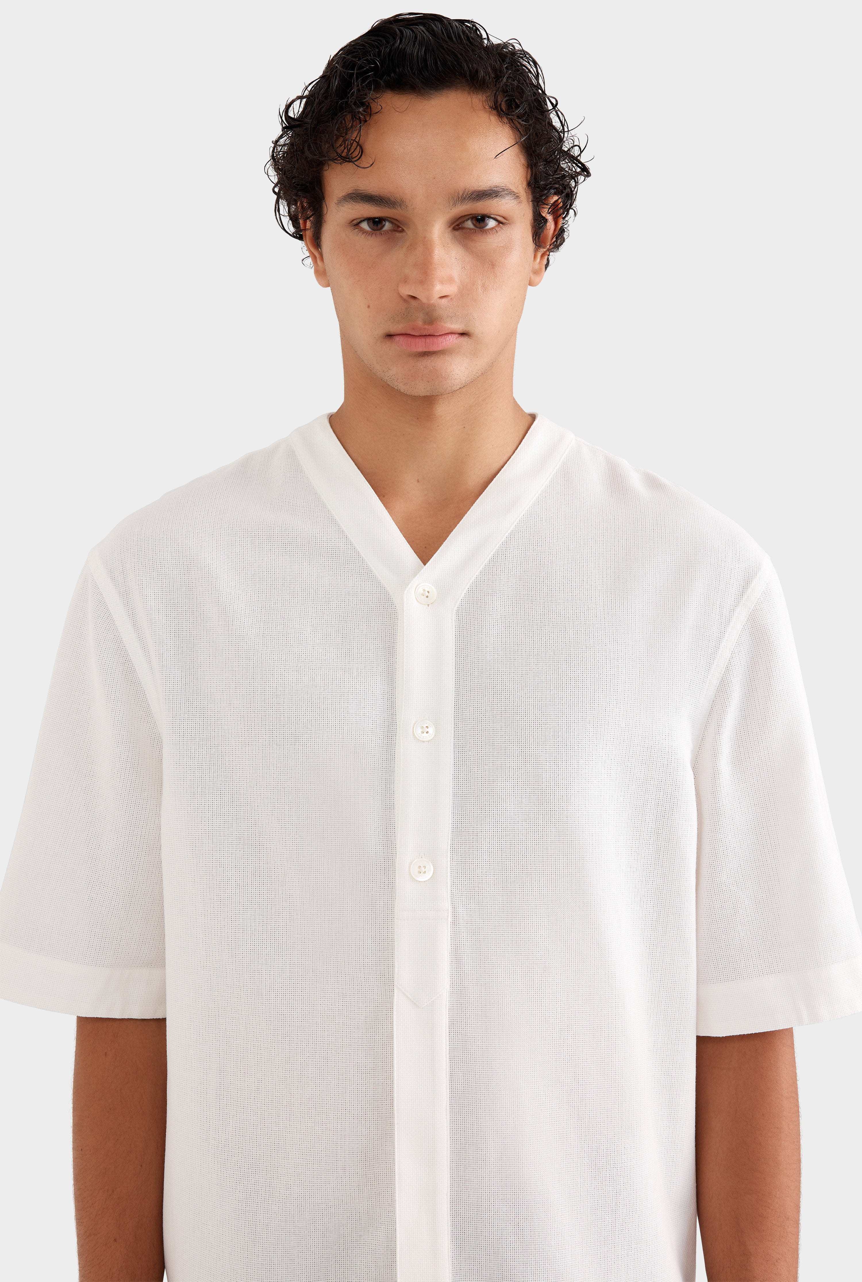 Short Sleeve V Neck Shirt - Off White