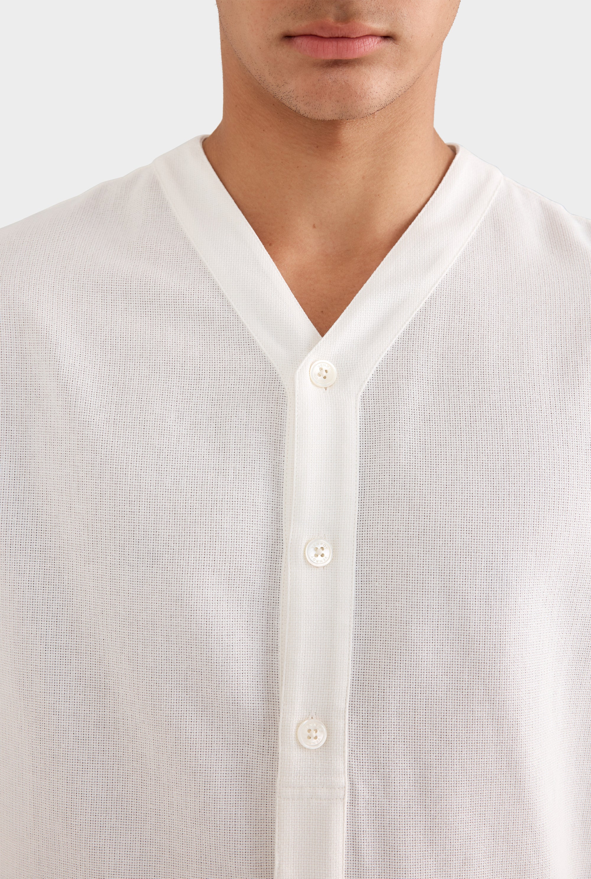 Short Sleeve V Neck Shirt - Off White