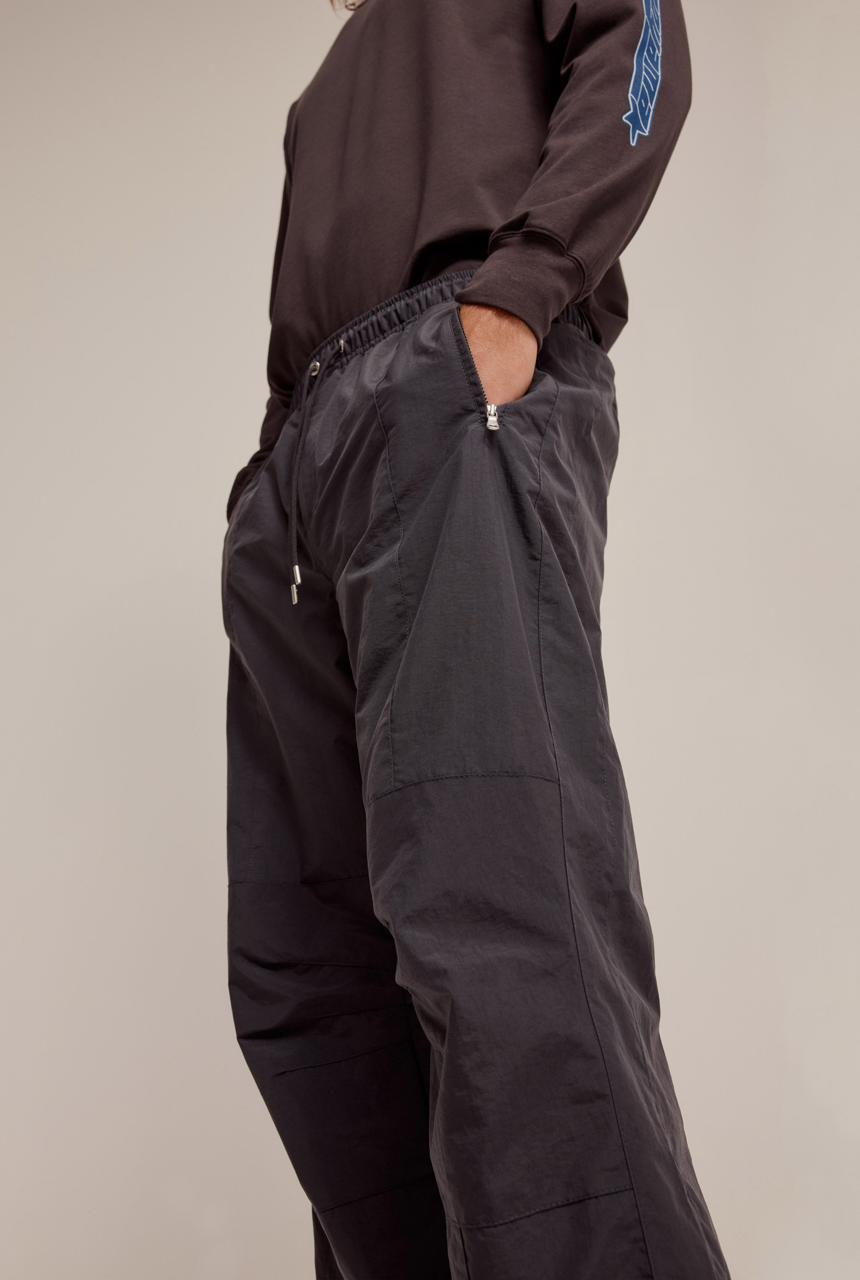 Panelled Nylon Trouser - Charcoal