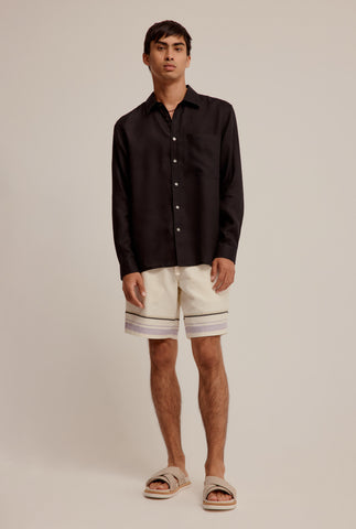 Stripe Border Short - Off White/Lilac Stripe