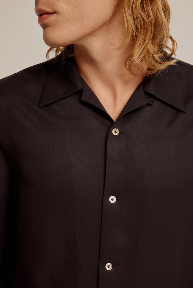 Tencel Undercollar Button Shirt - Black
