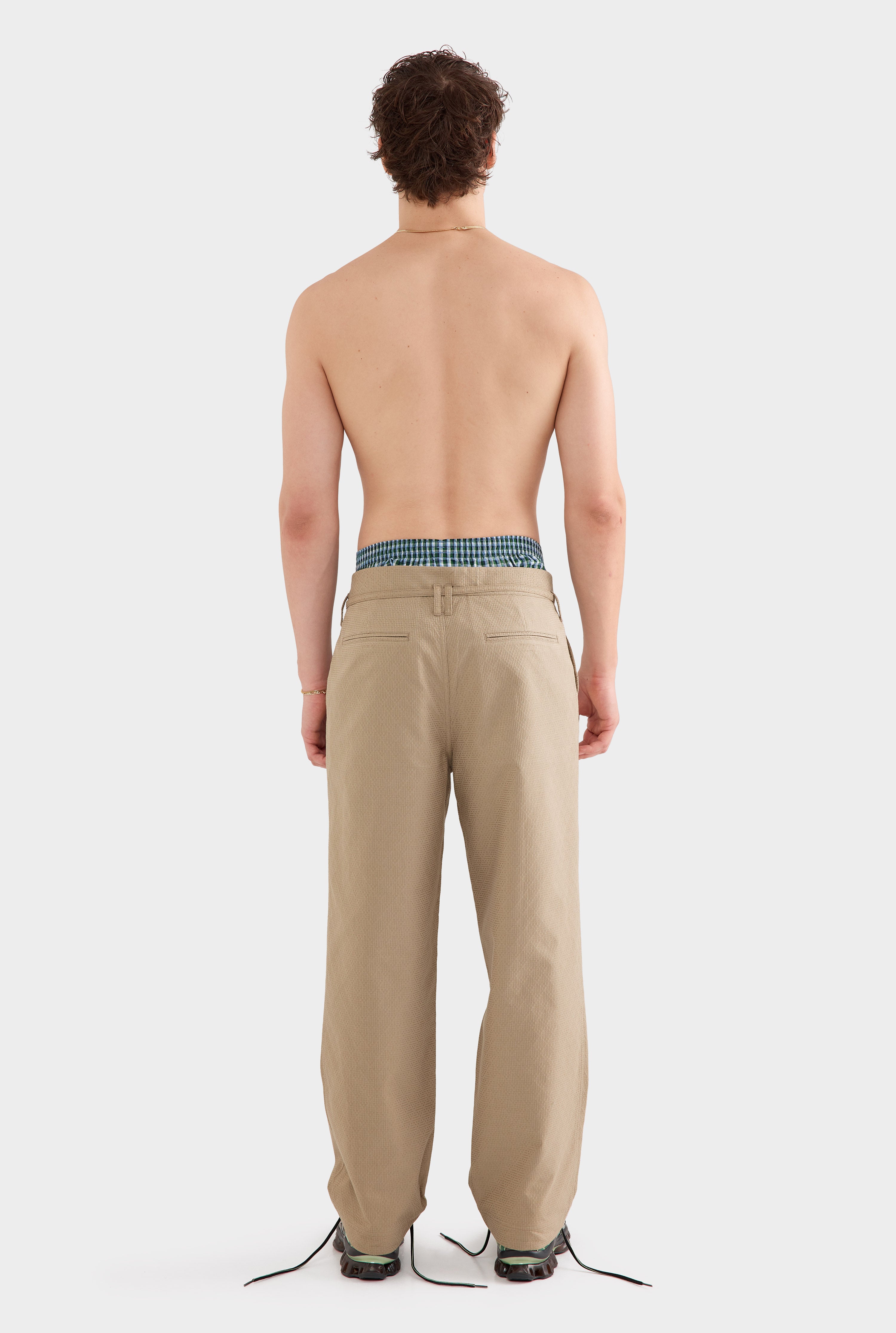 Textured Belt Detail Trouser - Laurel Oak