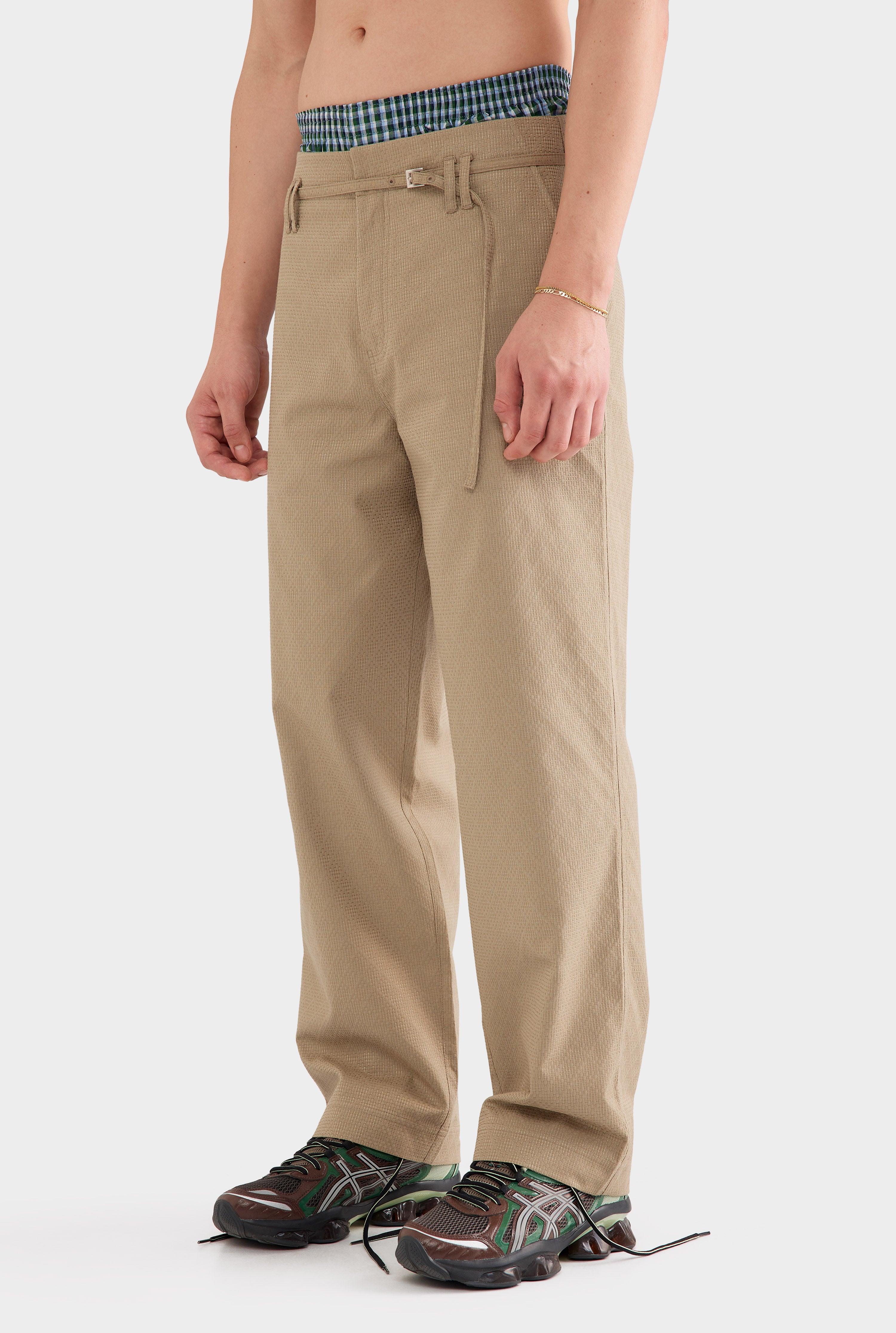 Textured Belt Detail Trouser - Laurel Oak