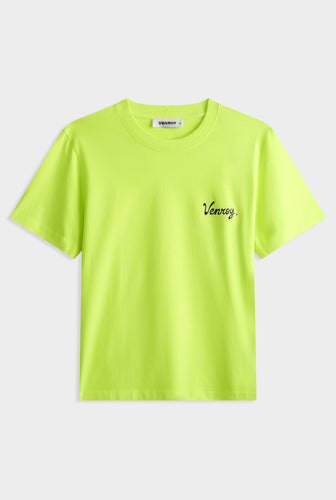 Venroy Logo Pigment Dyed T Shirt - Acid Lime