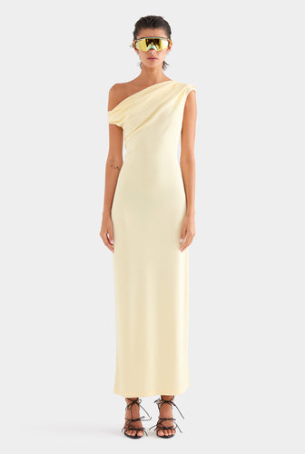 Asymmetric Draped Jersey Dress - Butter