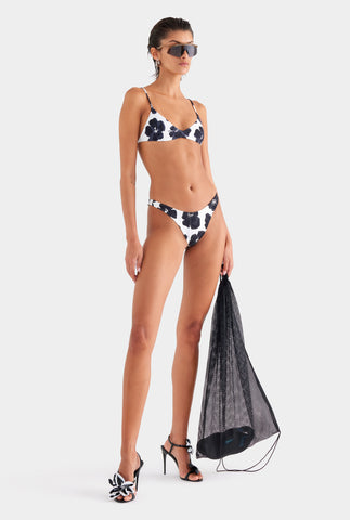 High Cut Bikini Brief - White/Black Hibiscus