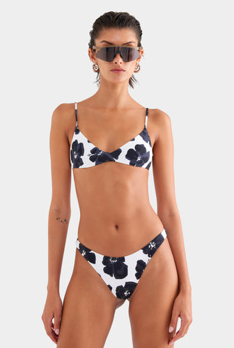 Bralette Swim Top - White/Black Hibiscus