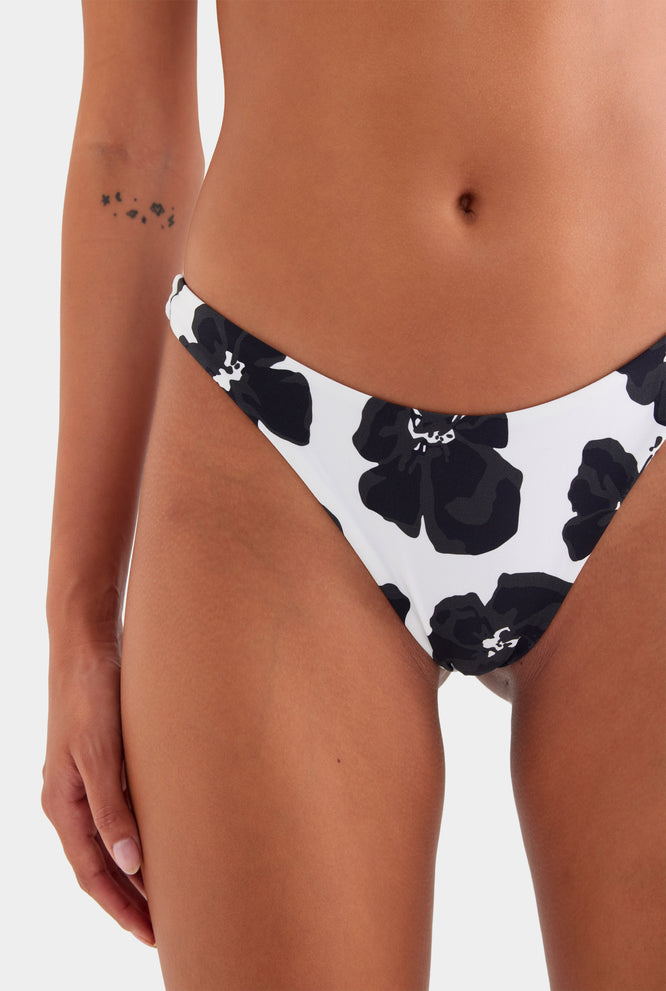 High Cut Bikini Brief - White/Black Hibiscus