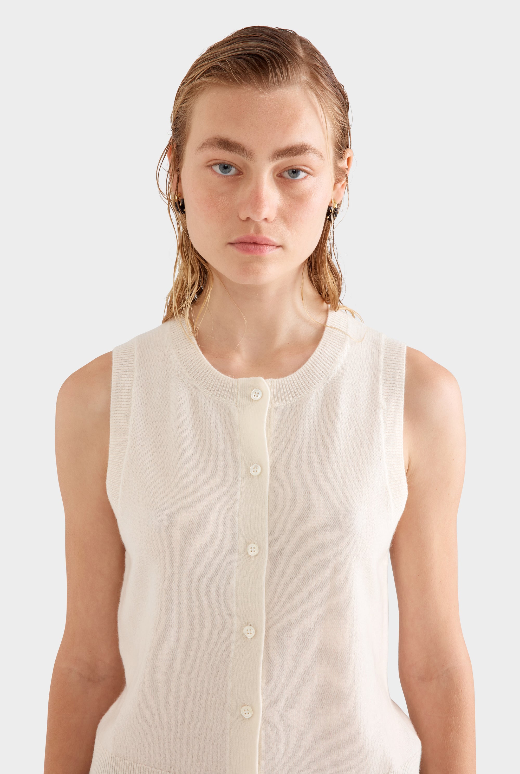 Cashmere Button Tank - Off White