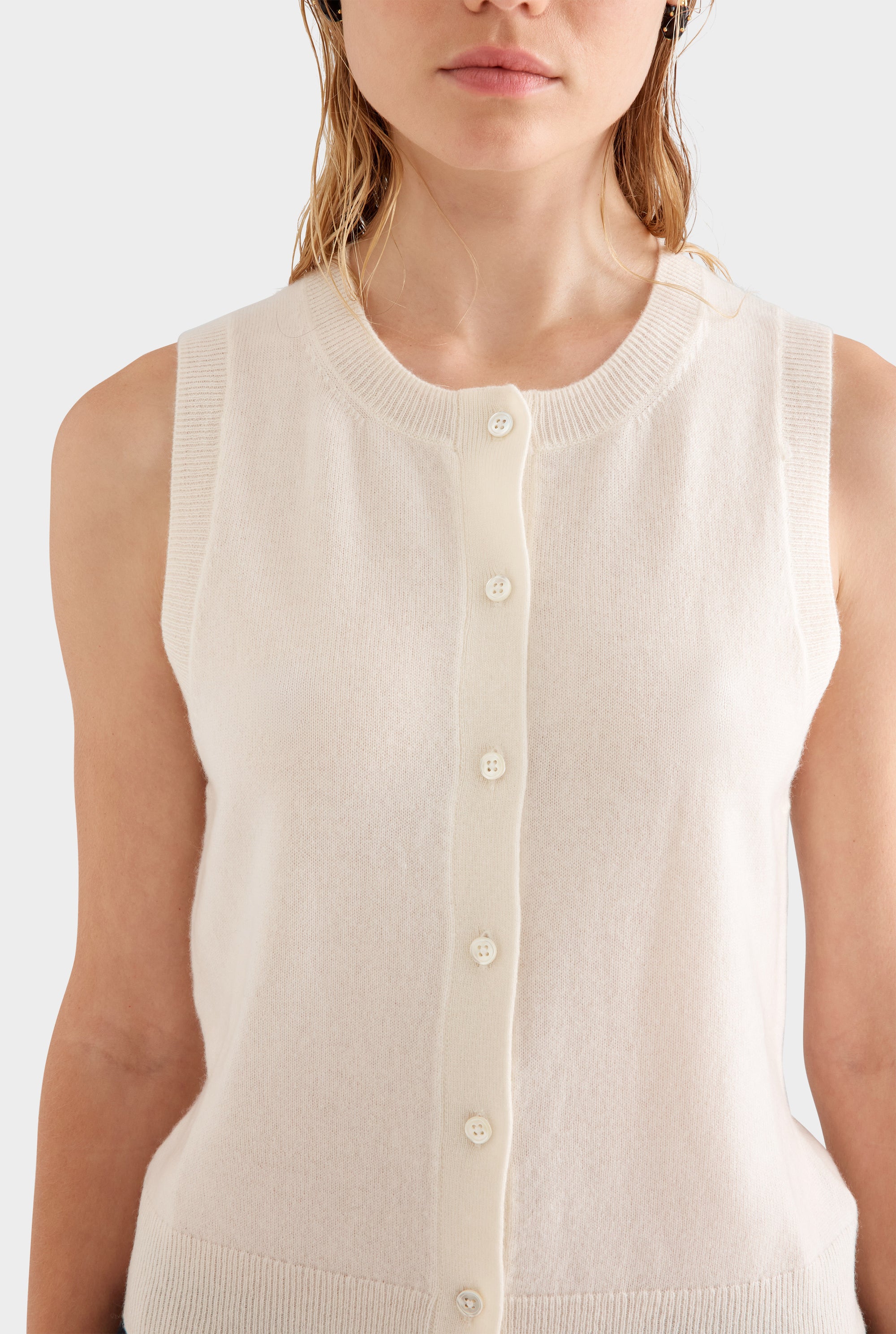 Cashmere Button Tank - Off White