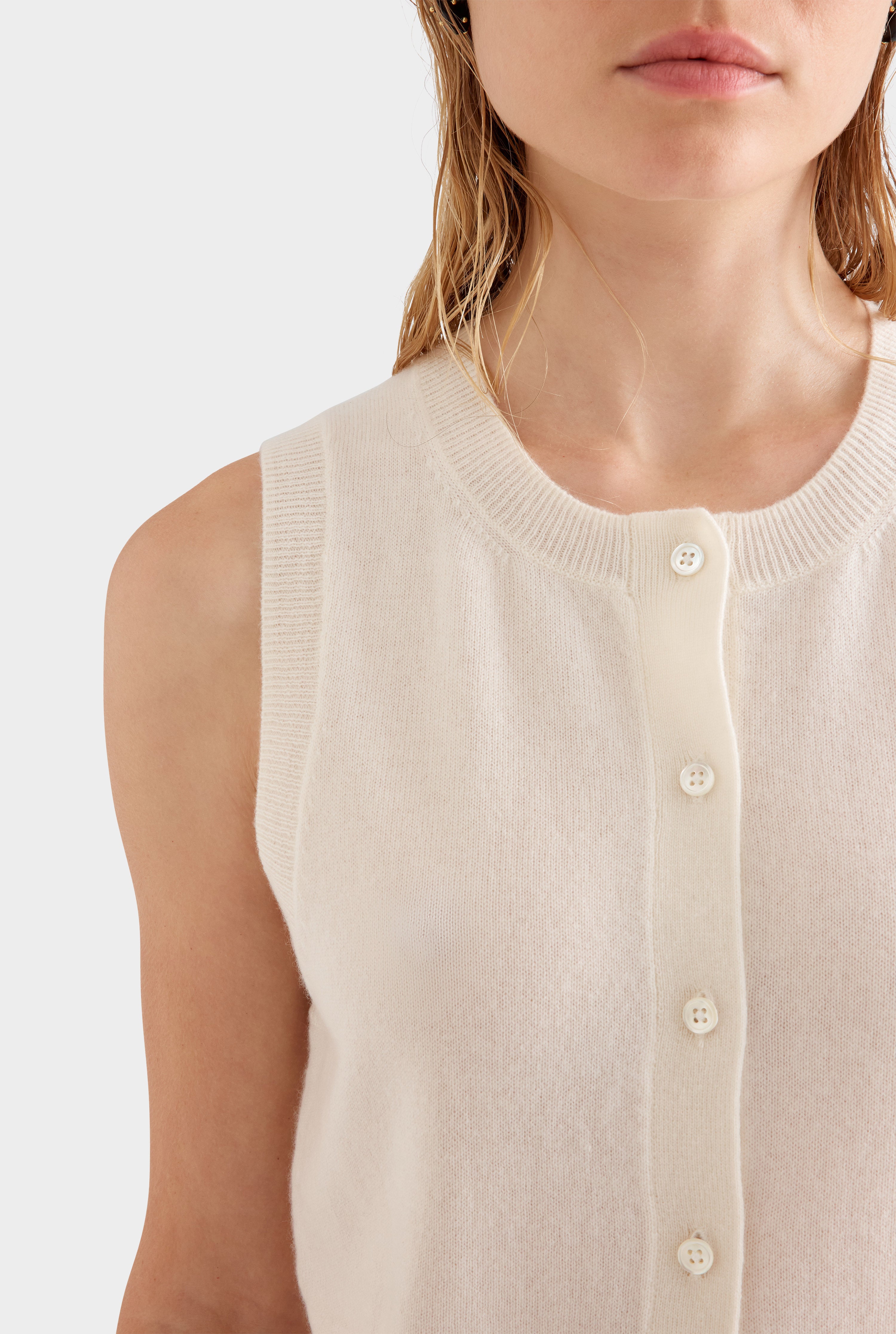 Cashmere Button Tank - Off White