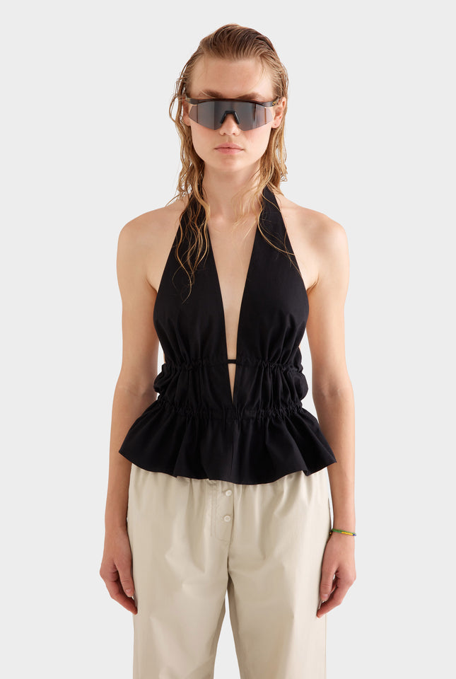 Cotton Poplin Halter Top -  Black