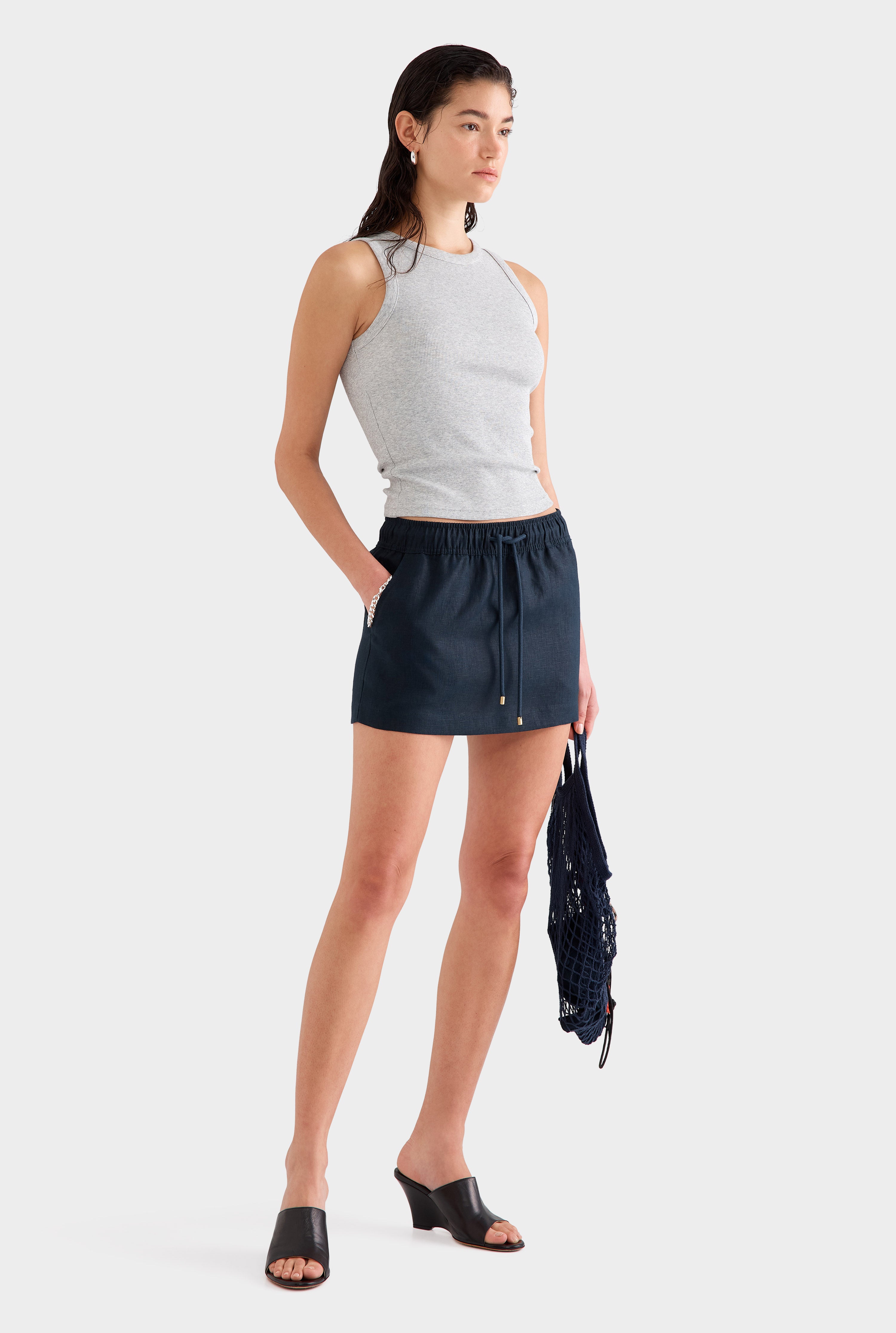 Crew Neck Jersey Rib Tank - Grey Marl