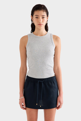 Crew Neck Jersey Rib Tank - Grey Marl