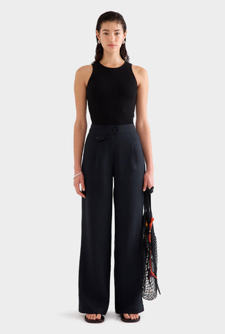 Fixed Waist Linen Trouser 2.0 - Black