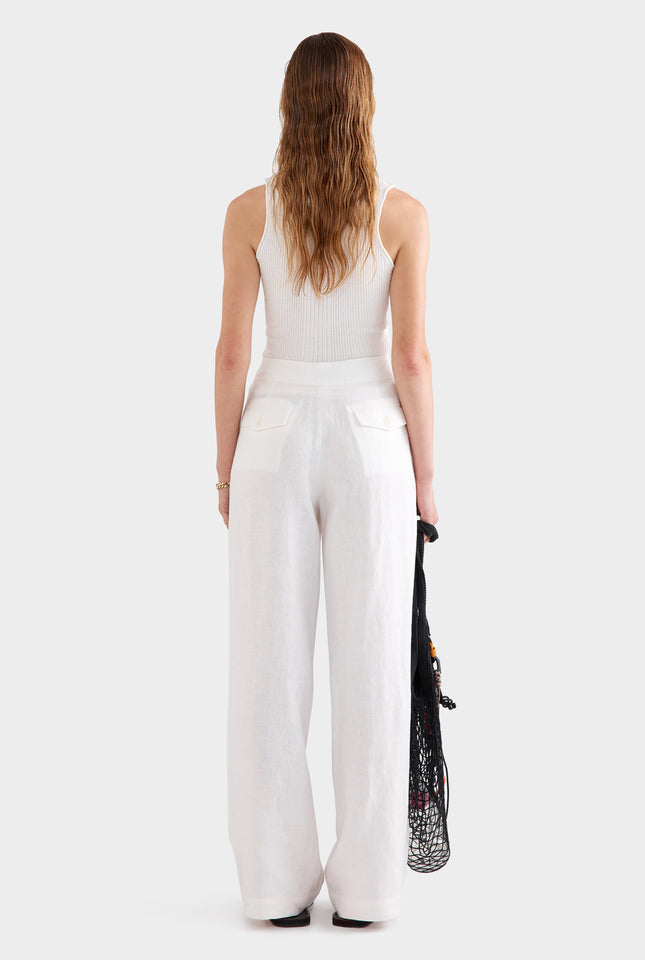 Fixed Waist Linen Trouser 2.0 - White