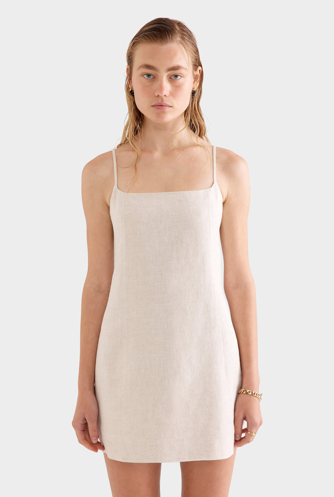 Linen Panelled Mini Dress - Sand