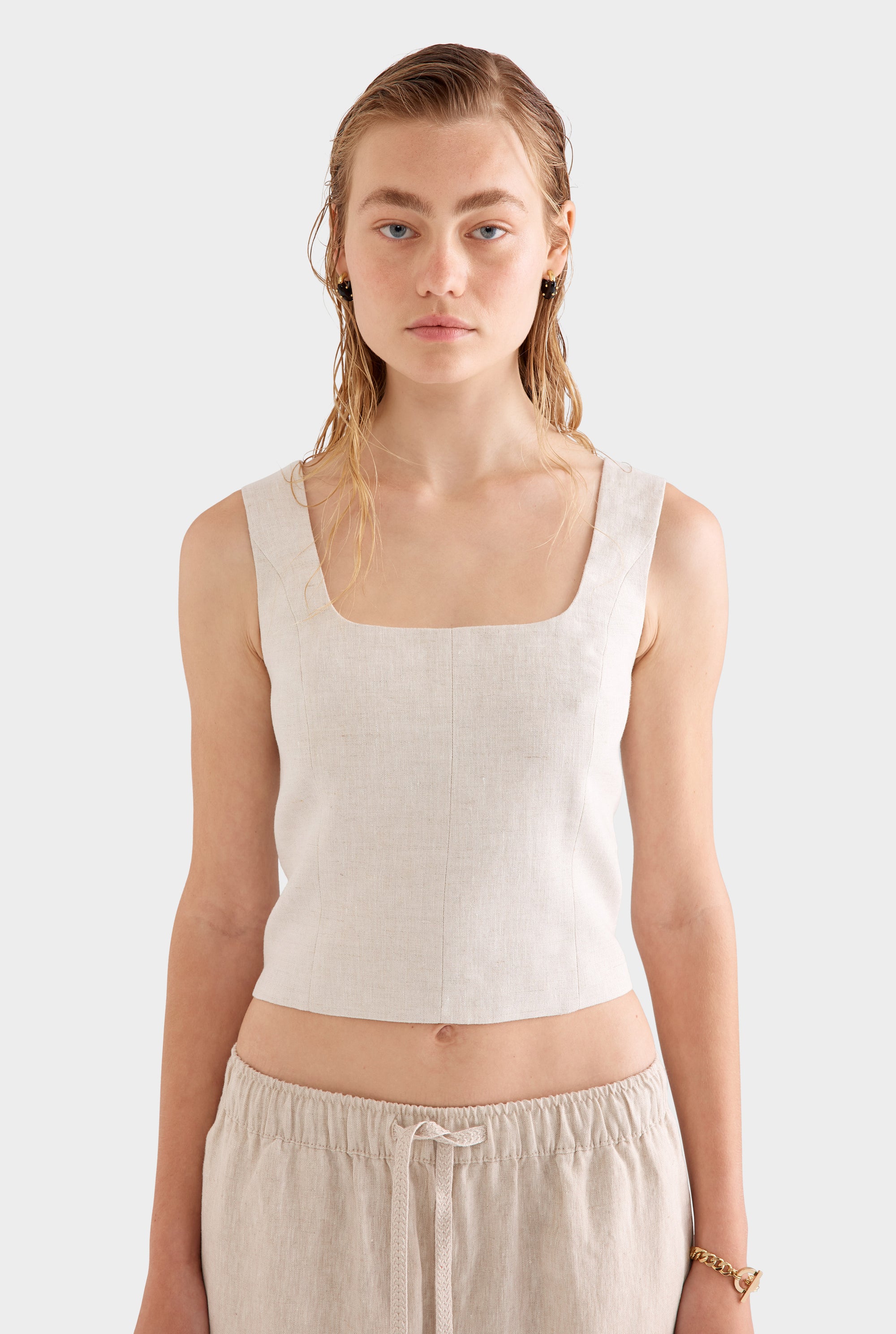 Linen Panelled Top -  Sand