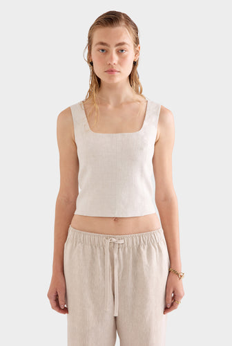 Linen Panelled Top -  Sand