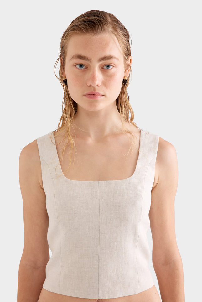 Linen Panelled Top -  Sand