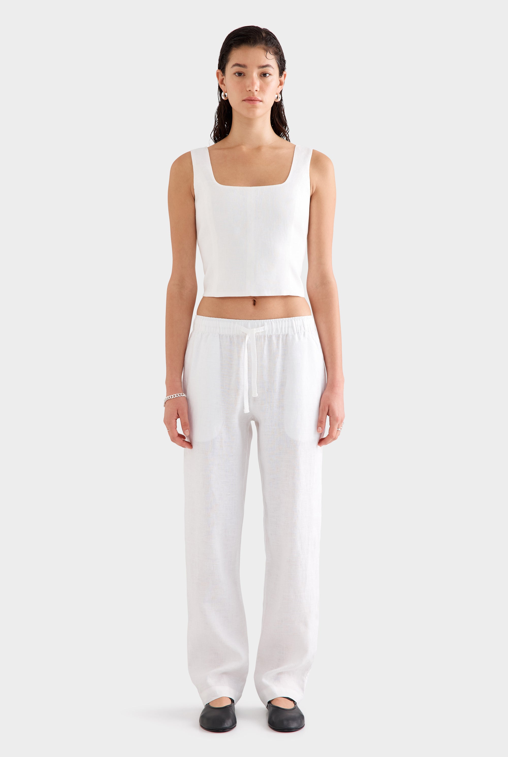 Linen Panelled Top -  White